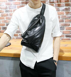 FINDSENSE Z1 韓國 時尚 潮 男 黑 皮質 休閒胸包 單肩包 斜背包 側背包 小挎包