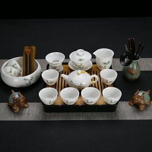 青花瓷功夫茶具套裝家用簡約羊脂玉白瓷茶盤小茶杯陶瓷蓋碗泡茶壺