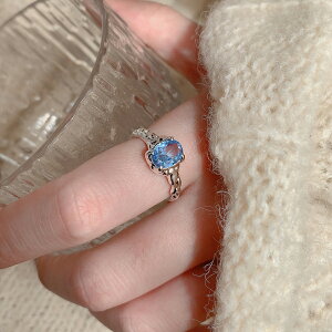 小寶s925純銀獨特設計藍鋯肌理開口戒指女時尚個性小精致眾高級感