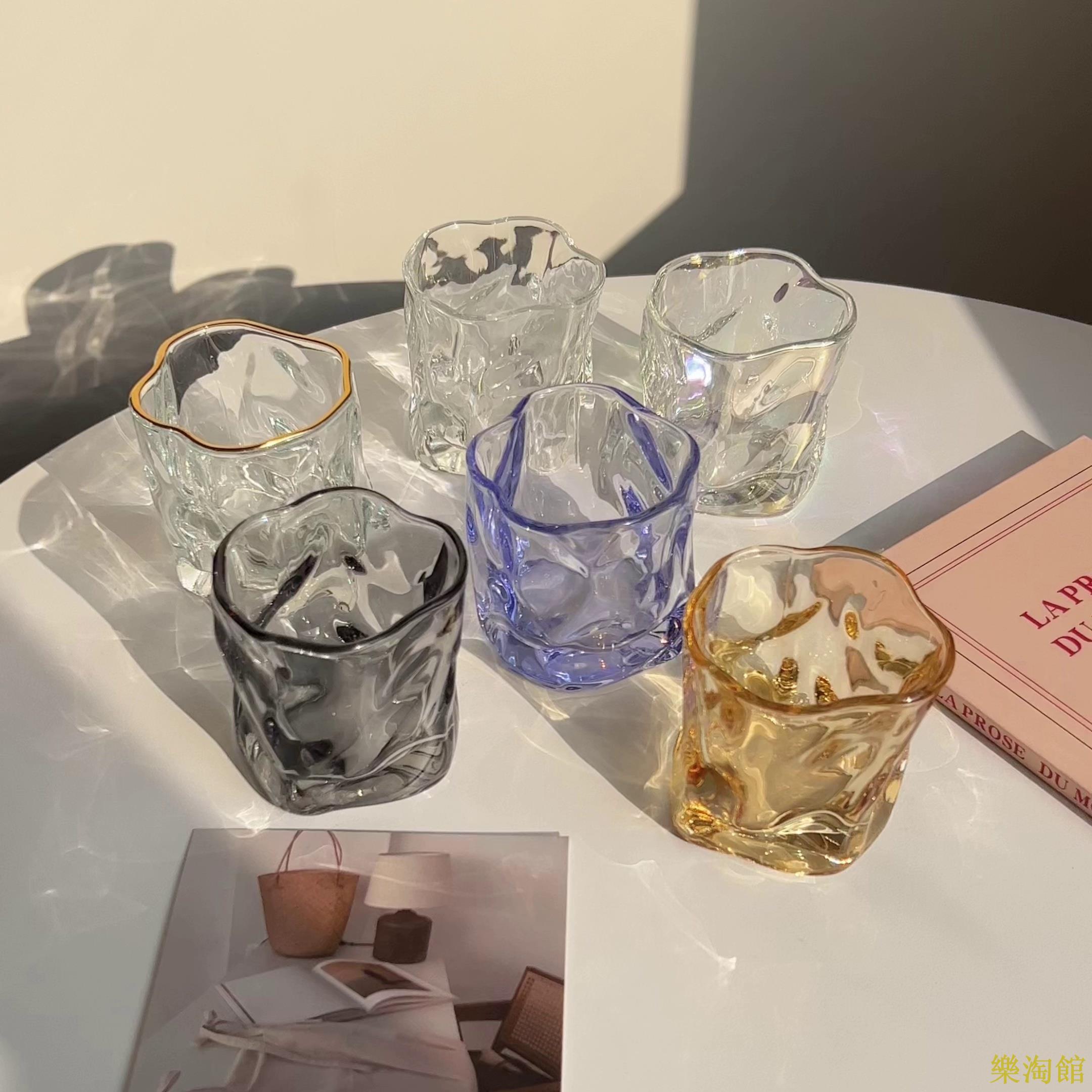 ins風不規則玻璃杯威士忌酒杯小眾高階感家用水杯咖啡牛奶扭扭杯