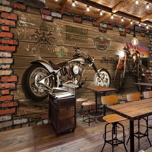 工業風墻紙公路壁畫酒吧KTV俱樂部背景墻復古懷舊哈雷摩托車壁布