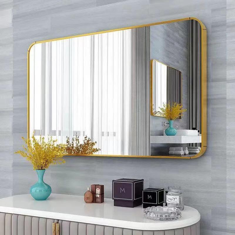 【可開發票】鋁合金框圓角浴室鏡家用簡約壁掛粘貼免打孔化妝鏡掛墻衛生間鏡子