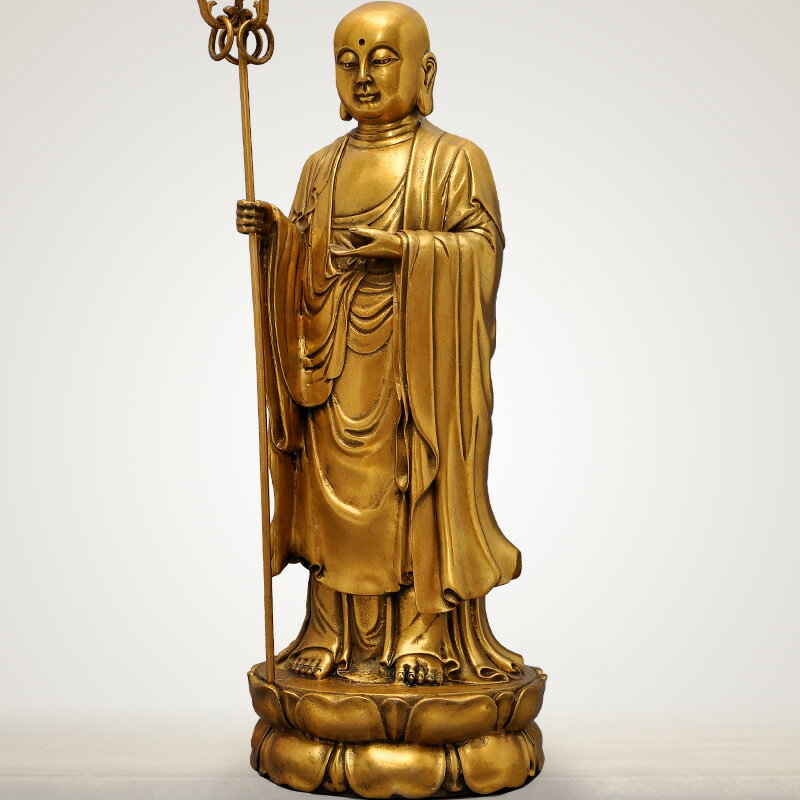 黃銅地藏王佛像擺件佛教九華山立地藏菩薩像佛堂玄關寺廟居家供奉