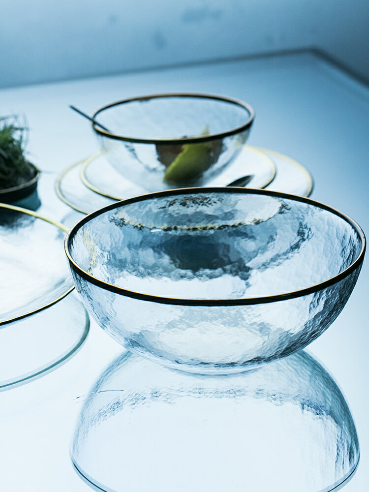 朵頤Moon river金邊玻璃盤子水果盤家用沙拉碗圓形透明碗裝菜平盤1入