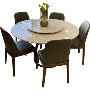 餐桌 圓桌 轉盤現代簡約 圓形家用 實木 餐桌椅組合 桌子