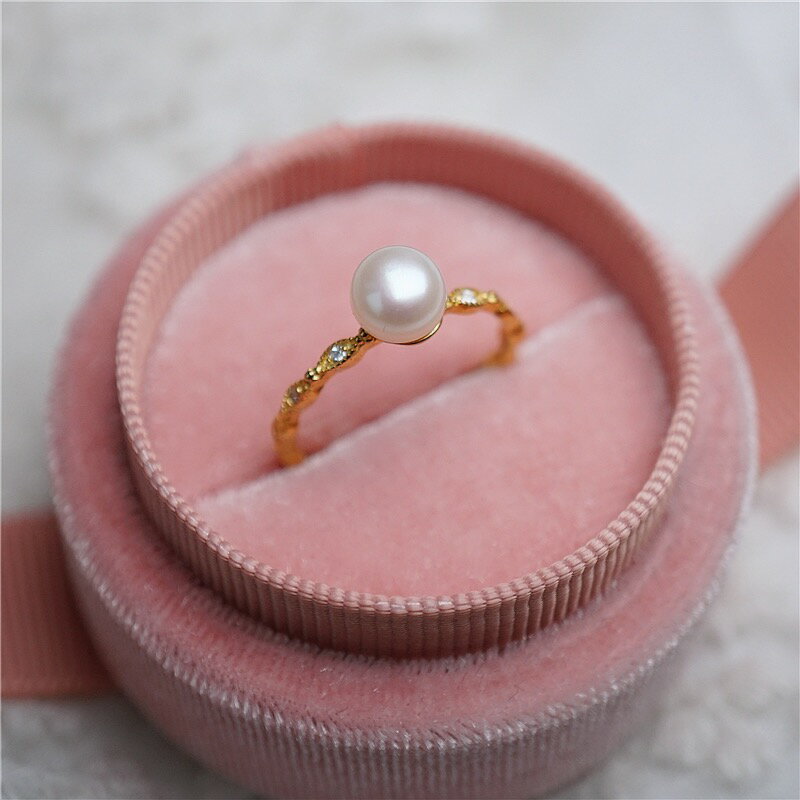 DIY配件 S925純銀簡約小清新款珍珠戒指指環開口可調節飾品空托女