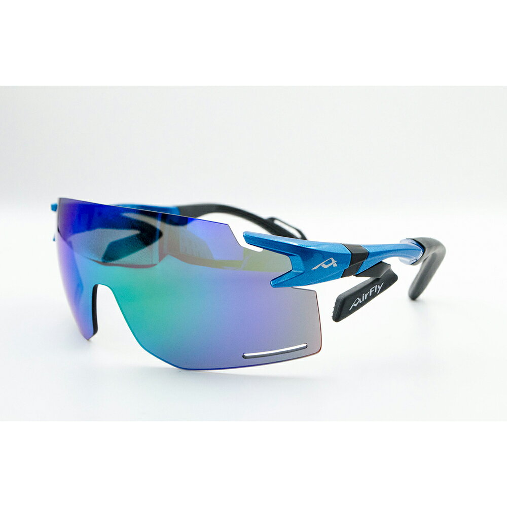 【AirFly】AF301BK-GBmirror-C35 無鼻墊運動太陽眼鏡 海水藍/灰