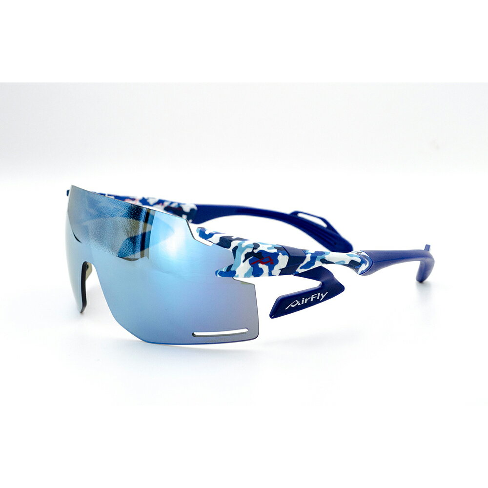 【AirFly】AF301BKP-C4 無鼻墊運動太陽眼鏡 偏光藍水銀鏡片 迷彩藍