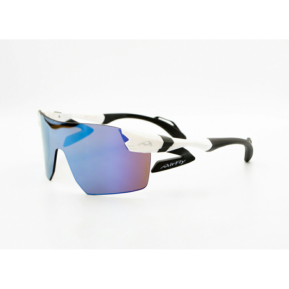 【Airfly】AF305CYSP-C2 無鼻墊運動太陽眼鏡  藍紫色水銀鍍膜  消光白/灰黑