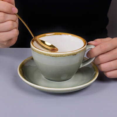 馬克杯 咖啡杯套裝拉花拿鐵陶瓷意式濃縮復古奢華小精致的碟杯子 摩可美家