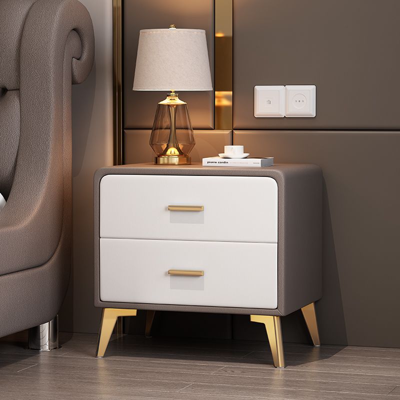 免運 床頭櫃 奶油風床頭柜臥室實木皮質床邊柜簡約現代極簡易免安裝小型收納柜-快速出貨