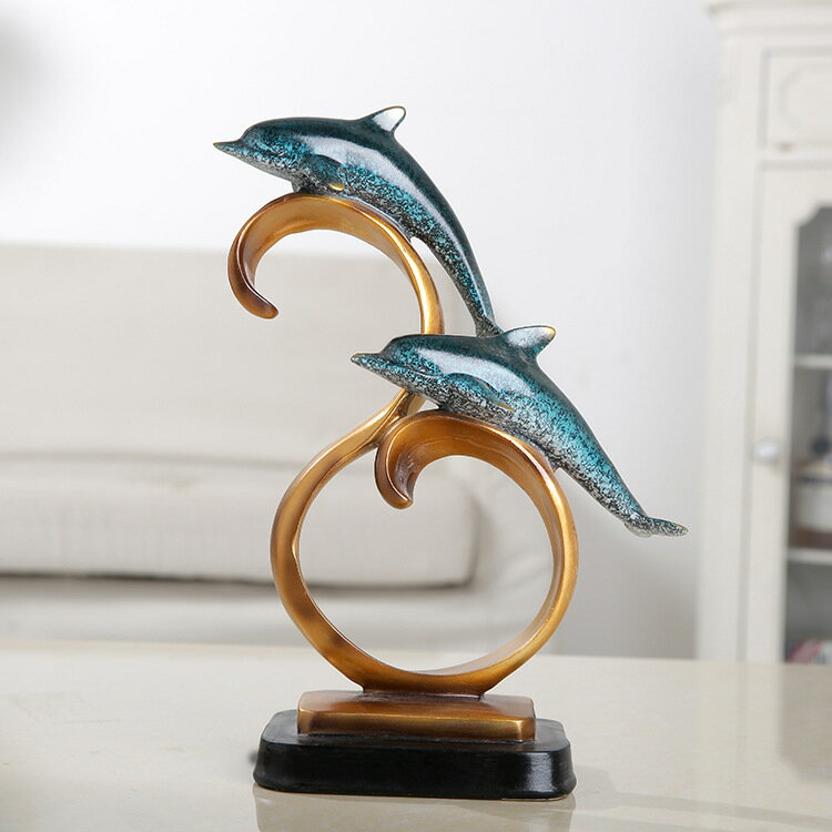 艾繪歐式樹脂海豚擺件創意玄關家居客廳書房臥室隔板工藝禮品擺設