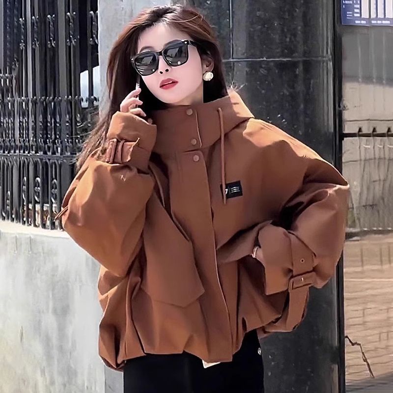 短款羽絨棉服女2024冬季新款時尚休閑連帽棉衣加厚工裝派克服外套-享樂