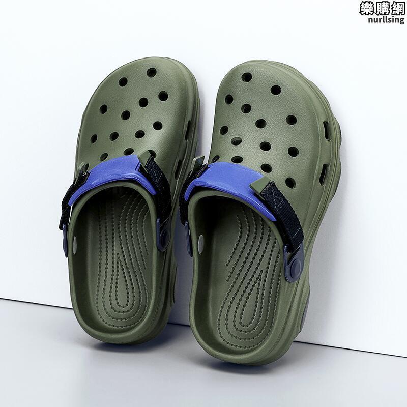 秋季椰子洞洞鞋男yeezy漂流沙灘雨涼鞋泡沫包頭半拖鞋白敬亭
