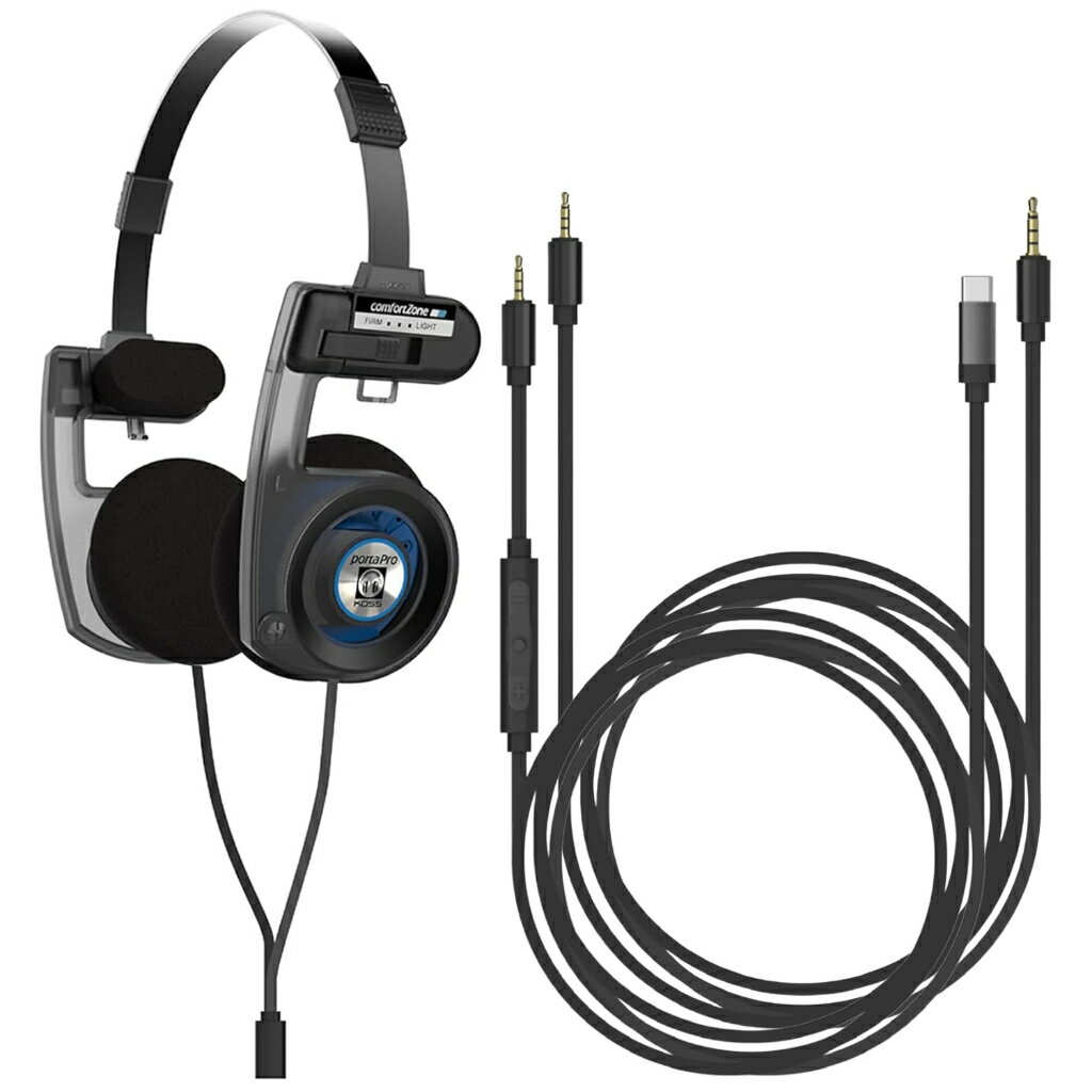 [4美國直購] Koss Porta Pro Utility (+USB-C線套餐) 3.5mm插頭 頭戴式耳機 可換線設計 含3.5轉2.5mm 1.2m音源線 收納袋 On-Ear Headphones