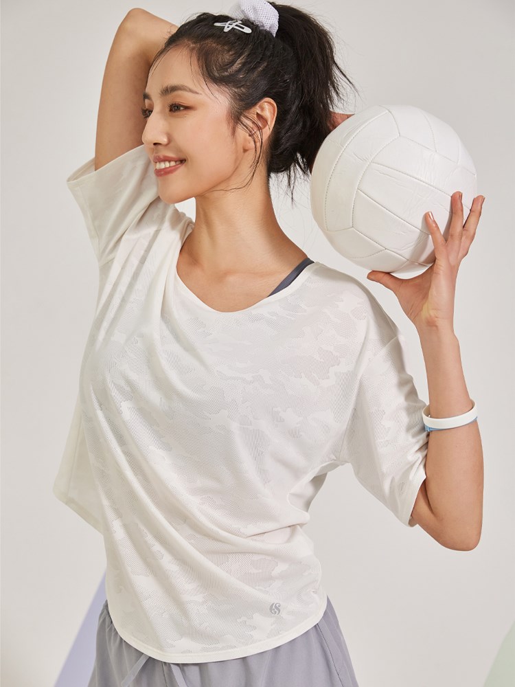 運動t恤女寬松速幹衣夏健身白色體恤罩衫吸汗跑步短袖
