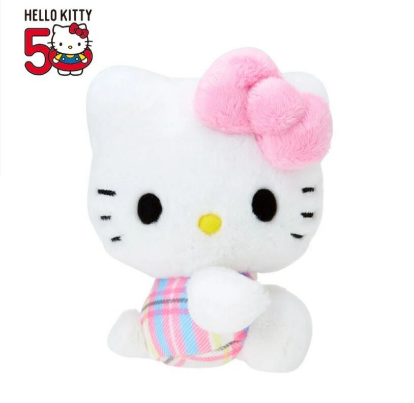 【震撼精品百貨】Hello Kitty 凱蒂貓~日本SANRIO 三麗鷗KITTY50週年變裝系列絨毛玩偶娃娃-白花格*96316