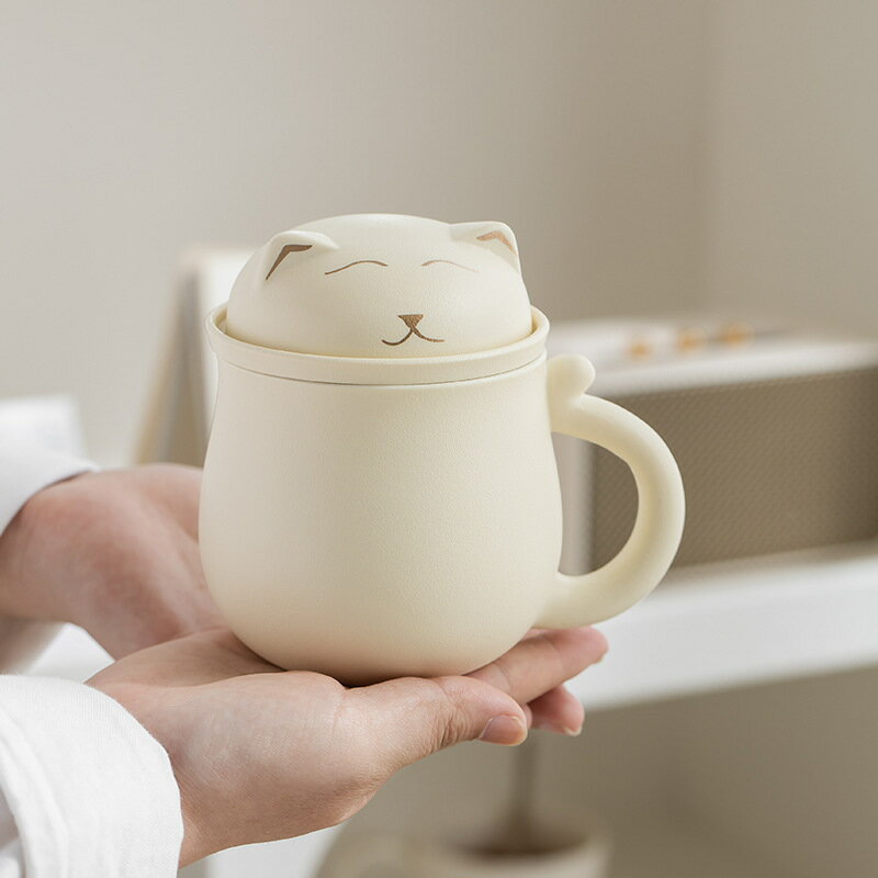 陶瓷茶水分離泡茶杯招財貓馬克杯辦公室家用個人專用杯子禮品logo【尚宜家居】
