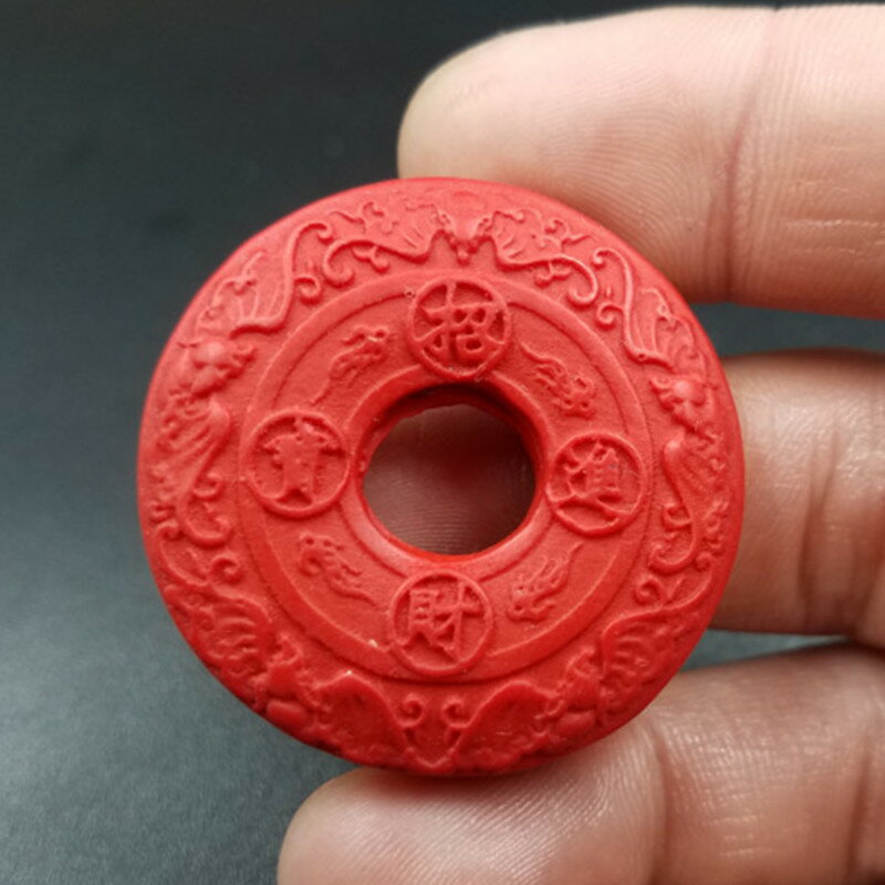 新款精美天然玉石硃砂招財進寶平安扣掛件紅色出入平安平安扣吊墜