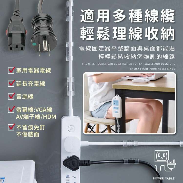 透明電線固定器個裝多規格電源線夾理線器集線器電線收納延長線固定器插頭掛 Sa0105 約翰家庭百貨 約翰家庭百貨直營店