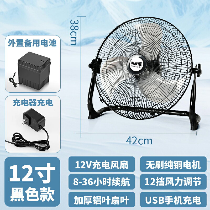 {可打統編 保固一年}太陽能充電戶外電風扇家用大風力蓄電池戶外釣魚學生宿舍便攜式 0