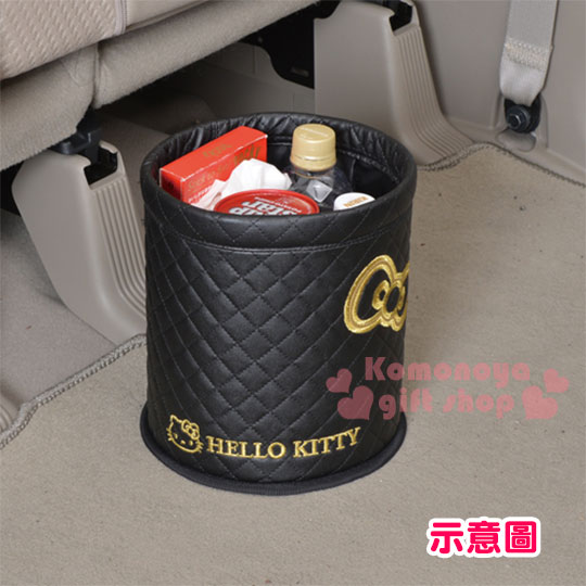〔小禮堂〕Hello Kitty 車用垃圾桶《黑.金蝴蝶結.LOGO》