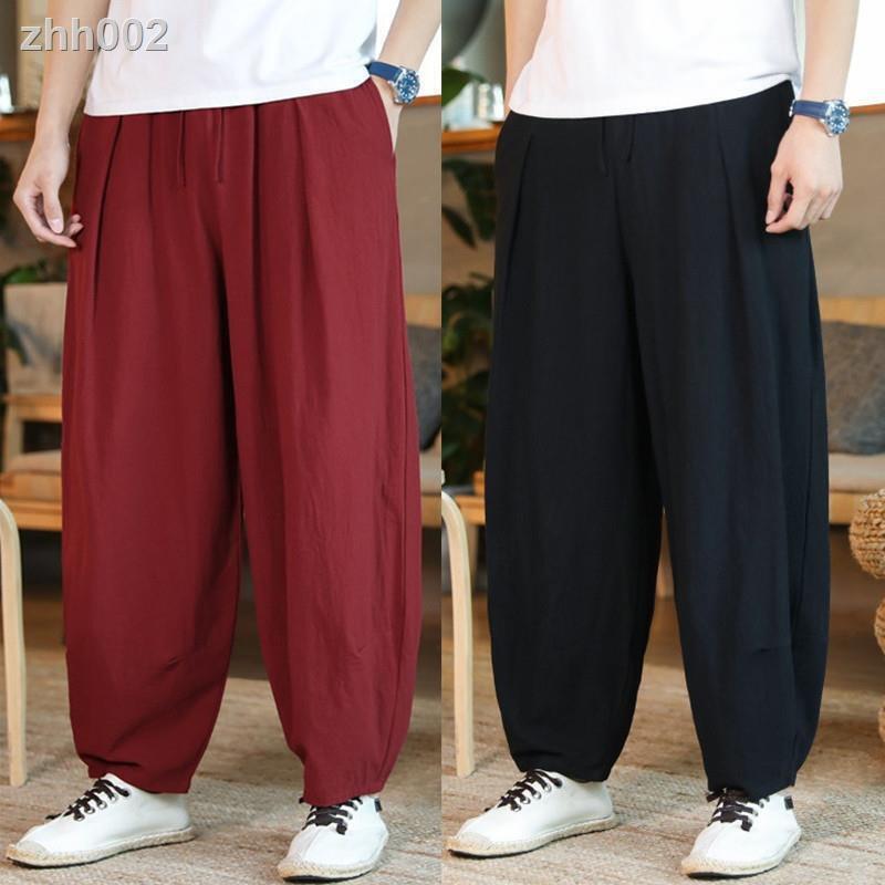 【大尺碼】新品熱賣長褲子大碼居士服春夏新款棉麻男裝哈倫休閑燈籠褲中國風