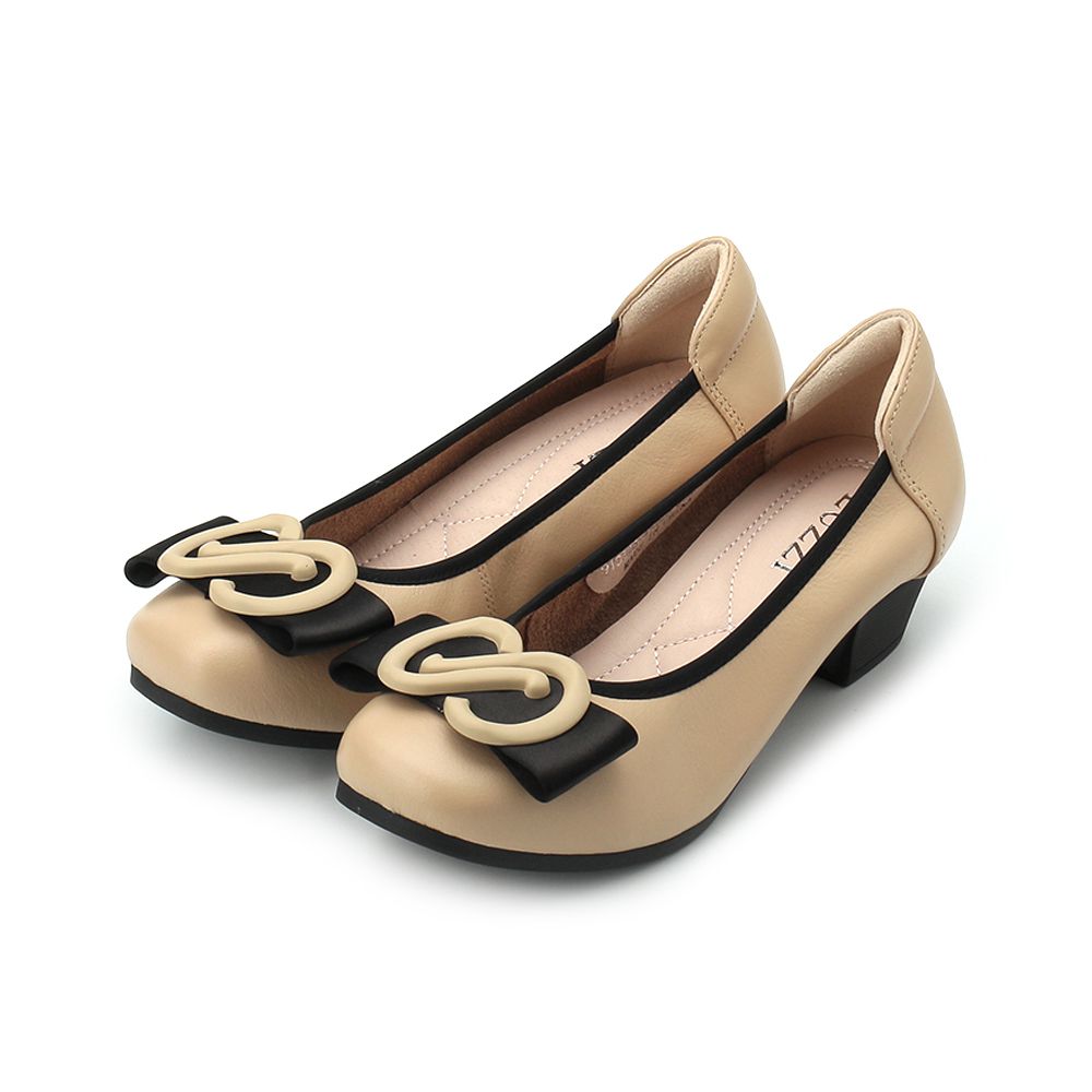 LUZZI 八字結粗跟鞋 杏 女鞋