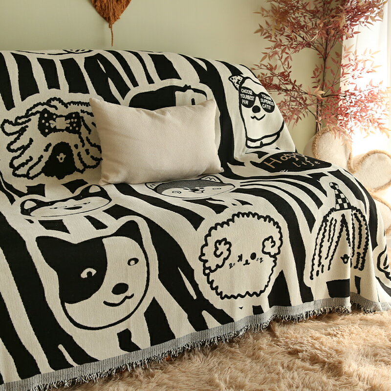 雪尼爾卡通可愛貓狗沙發蓋布巾沙發毯四季通用全蓋萬能沙發套罩