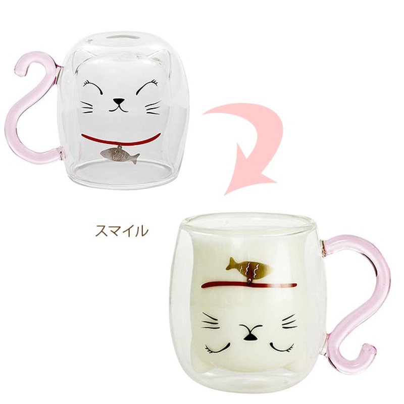 日本 Ceramic-ai 耐熱雙層馬克杯-微笑貓咪 250ml 玻璃杯 啤酒杯 茶杯 雙層結構 保冷 禮物＊夏日微風＊