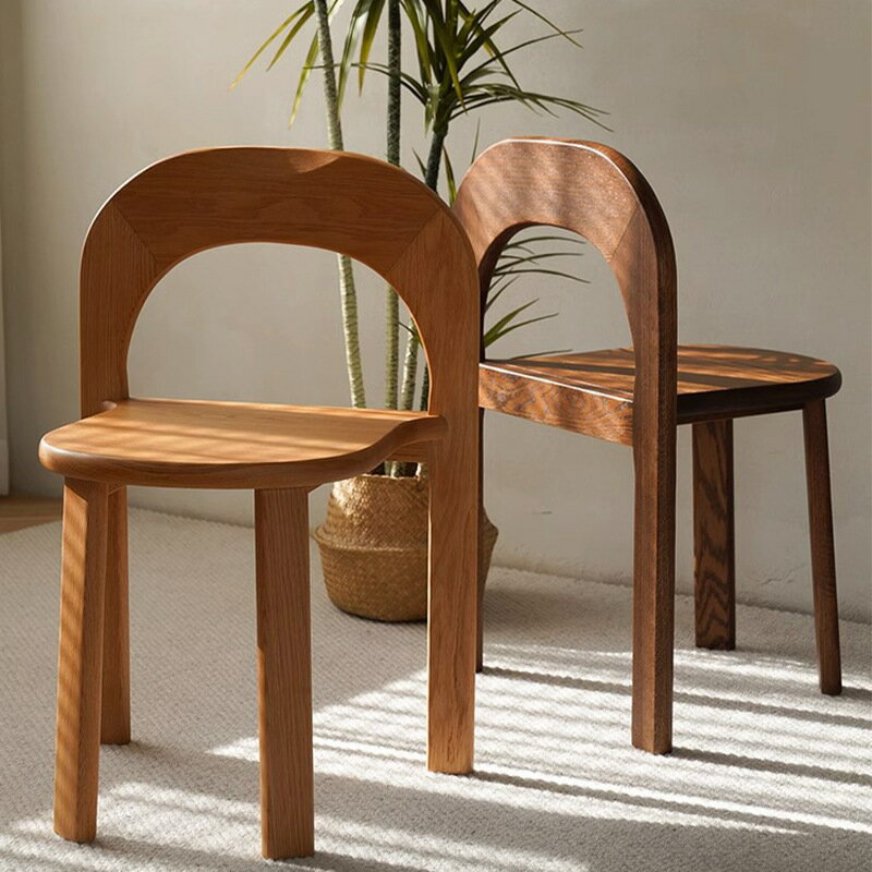 餐椅實木椅子可疊放北歐風現代簡約靠背疊凳橡木咖啡廳餐廳餐桌椅 全館免運