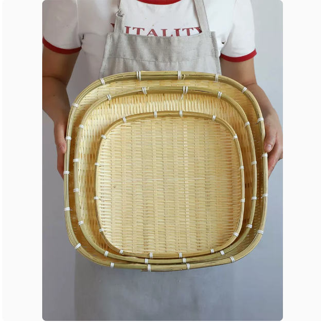 竹編方形簸箕晾曬籃饅頭筐竹籃竹篩竹扁筲箕手工編織竹筐竹製品
