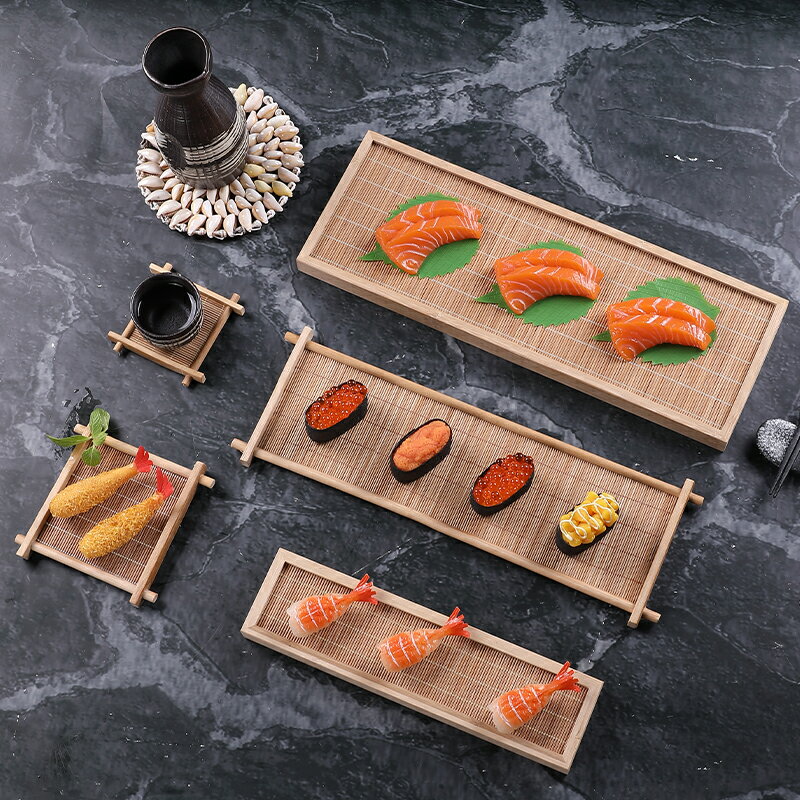 日料擺盤裝飾壽司刺身竹排竹墊烤肉拼盤裝飾品海鮮姿造擺件日式