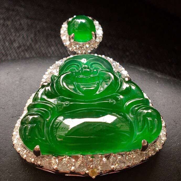 天然冰種翡翠吊墜玉觀音飄花滿綠玉佛公陽綠如意18金鑲嵌珠寶小件