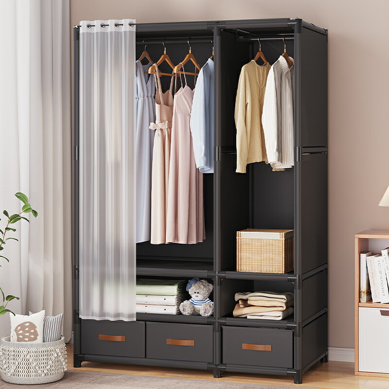 簡易衣櫃 簡易衣櫃家用臥室結實耐用加固加厚單人小型出租房防塵經濟型衣櫥-快速出貨