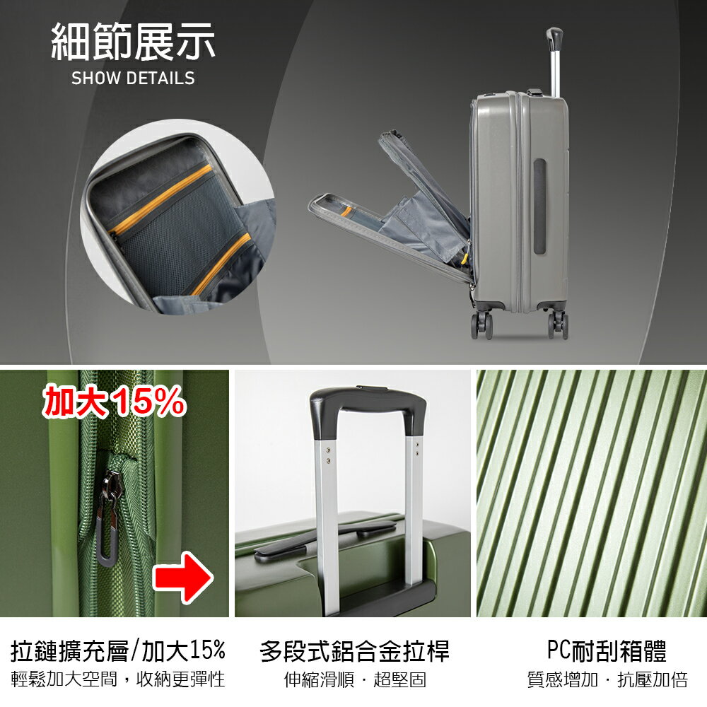 【Lynx 美國山貓】20吋第一代前開式登機箱、TSA海關鎖、鋁合金拉桿、360度飛機輪、可加大 7