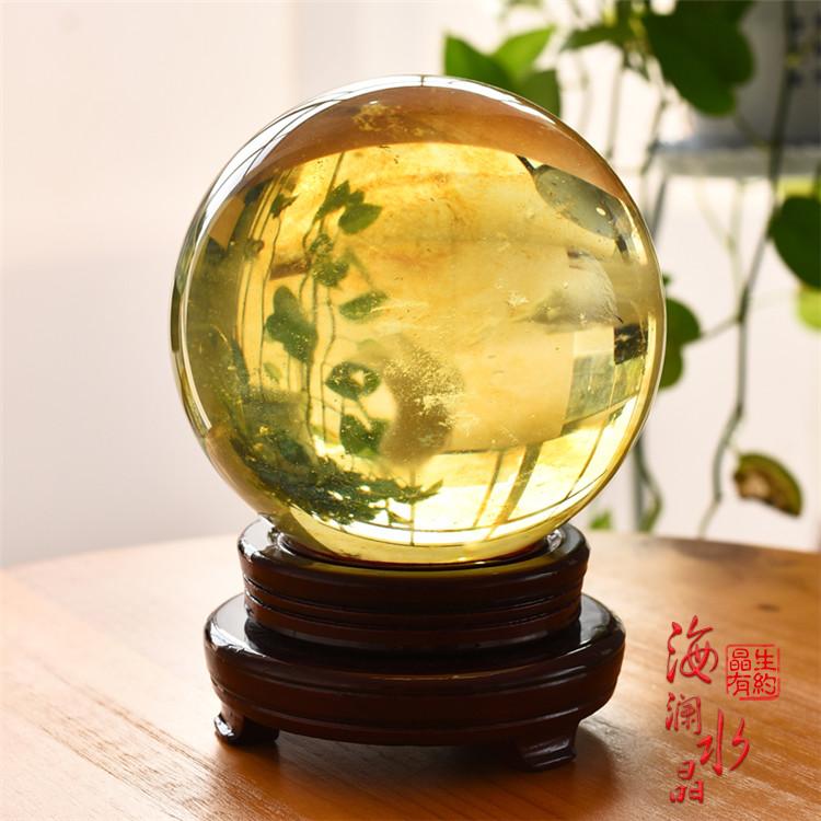 天然黃水晶球黃色水晶熔煉水晶球客廳書房商鋪公司玄關居家擺件| 協貿