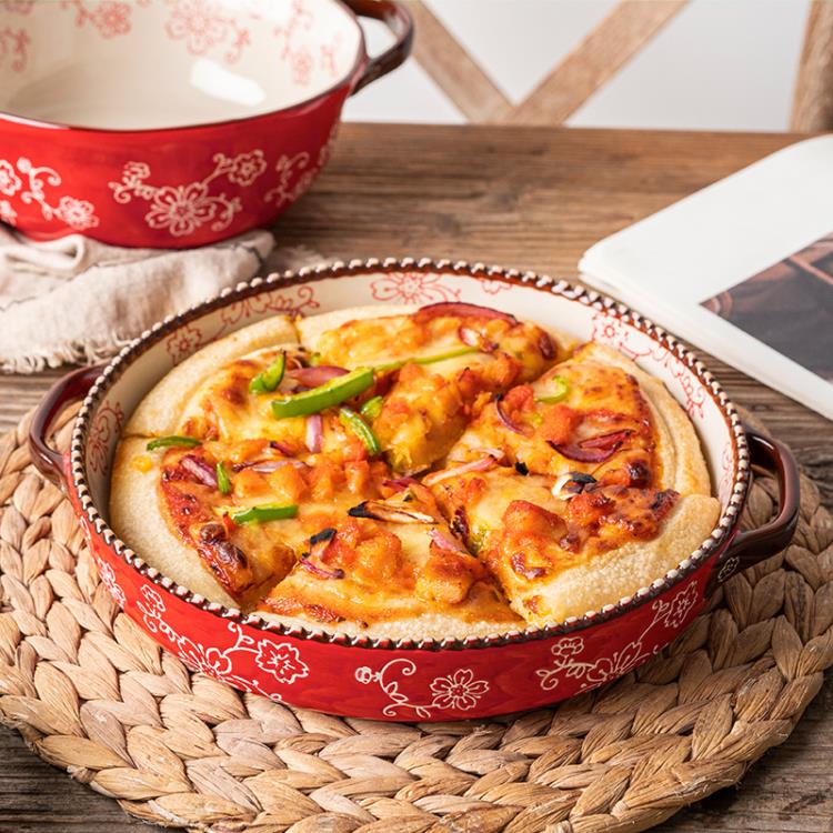 烤盤 ezicok櫻花烤盤手繪陶瓷餐具芝士焗飯碗家用盤子披薩盤菜盤子淺盤