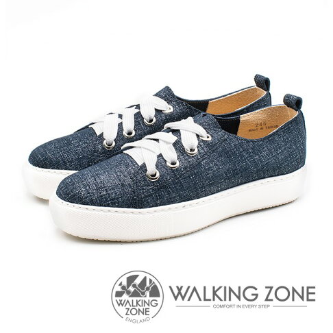 WALKING ZONE (女)寬綁帶質感刷色鬆糕鞋-藍(另有灰) 0