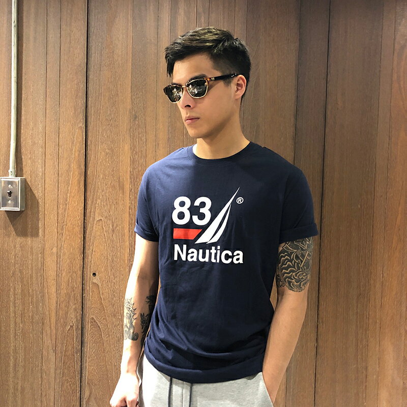 美國百分百【全新真品】Nautica T恤 帆船牌 T-SHIRT 上衣 短袖 圖案 logo 男款 深藍 AH93