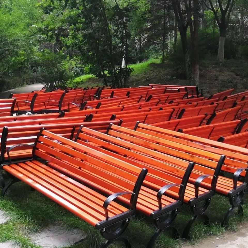 公園椅子戶外椅園林庭院休閑廣場椅實木長條椅鑄鋁防腐木長凳 3