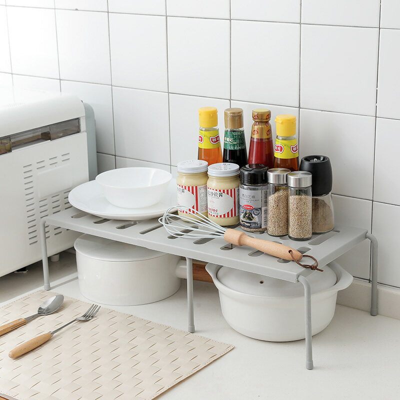 廚房可伸縮置物架放鍋架子單層兩層收納架櫥柜分層架隔板碗盤收納