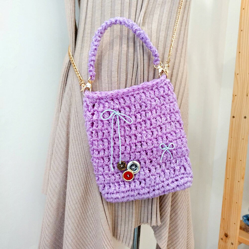 Miranda Handmadex覓品竹北手作店-編織系列-小桃紅手提斜背兩用編織包
