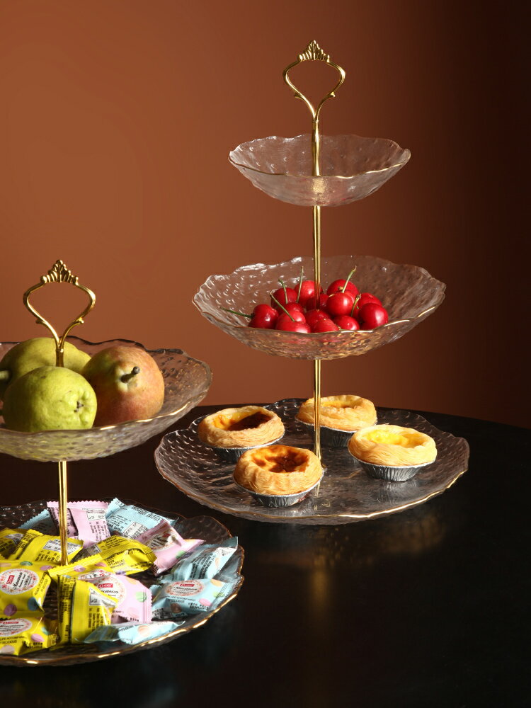 貝漢美北歐創意多層果盤家用客廳茶幾三層玻璃點心蛋糕甜品托盤架