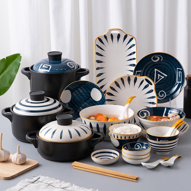 家里用的吃飯的碗和盤碗盤餐具創意網紅碗筷雙耳帶蓋湯碗餐盤組合
