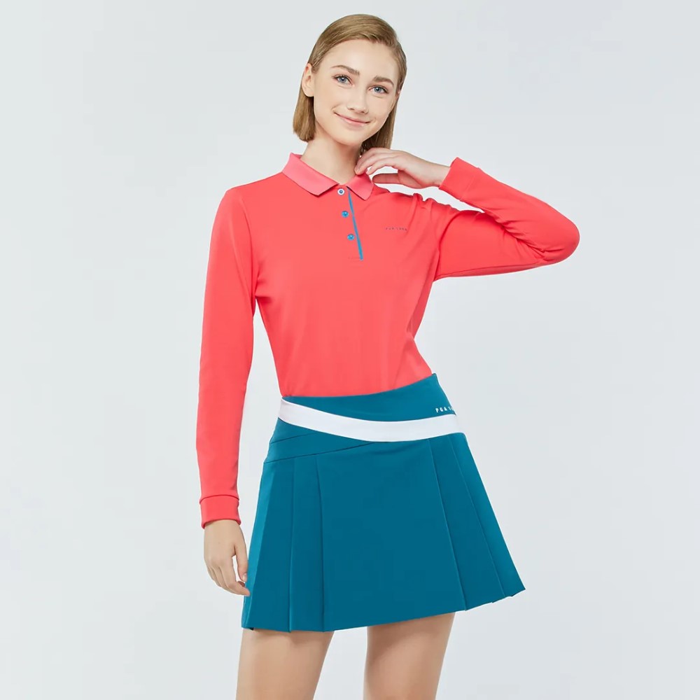 【SUPER GOLF】PGA TOUR-時尚彩色長袖POLO衫(女)-火星紅