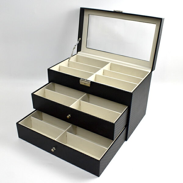 眼鏡收納盒 黑色皮革3層抽屜式【NAWA180】
