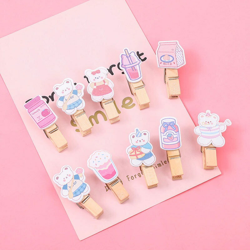 卡通照片夾 留言便利夾 明信片夾 可愛居家小木夾 10入