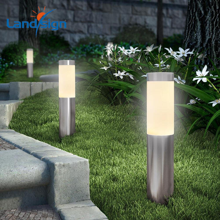 {618大促}wish花園太陽能圓柱燈3LED地插燈太陽能燈家用別墅庭院創意燈ebay