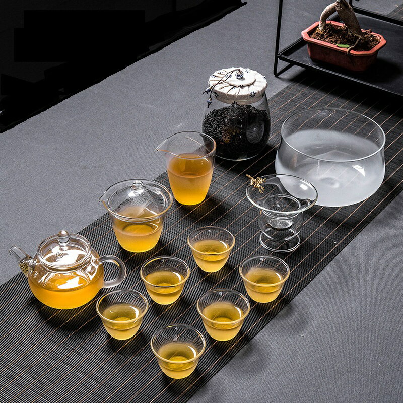云霧玻璃功夫茶具套裝家用錘紋簡約透明泡茶器茶杯壺套裝